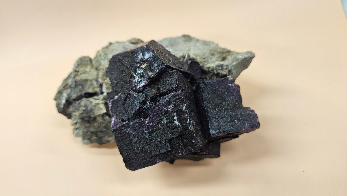 Dark Purple Fluorite Crystal on Chert Matrix
